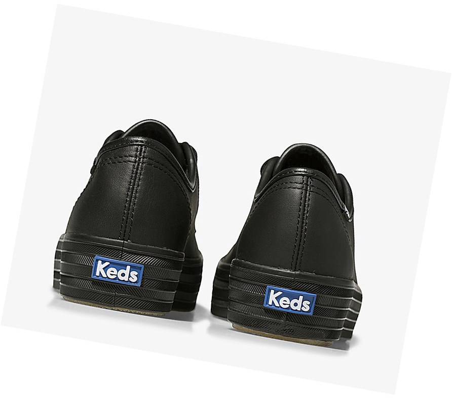 Keds Triple Kick Pelle Scarpe Stringate Donna Nere | YFWMZ-6150