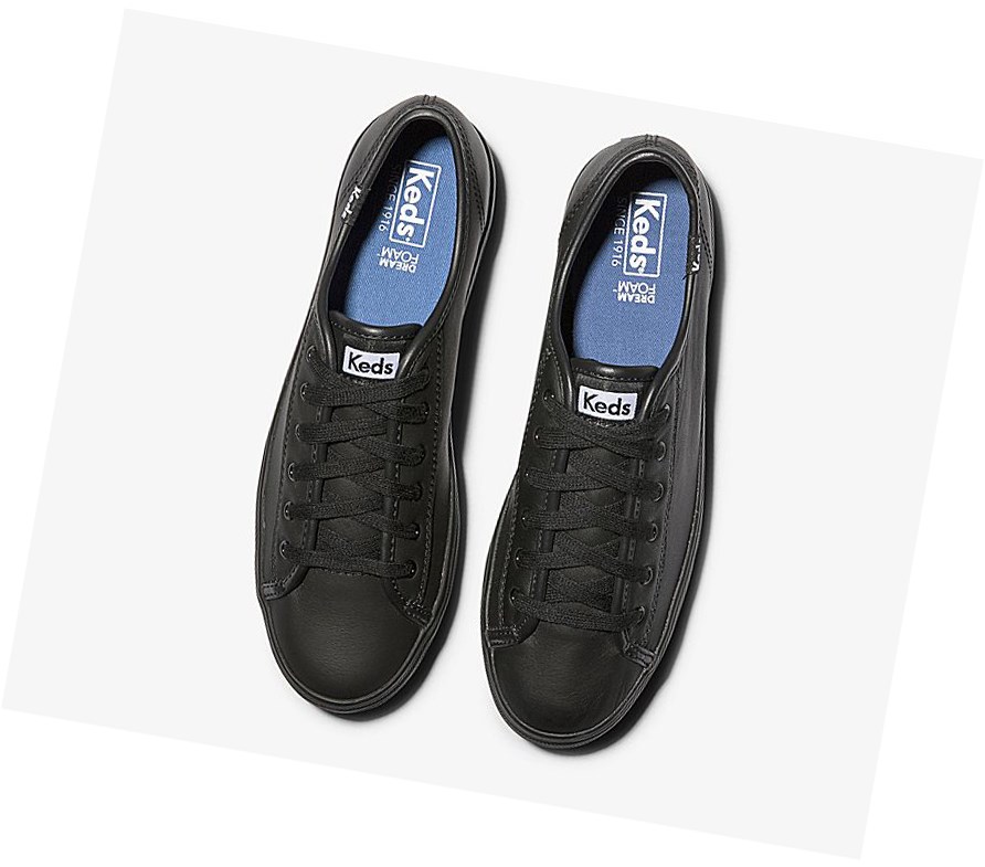 Keds Triple Kick Pelle Scarpe Stringate Donna Nere | YFWMZ-6150