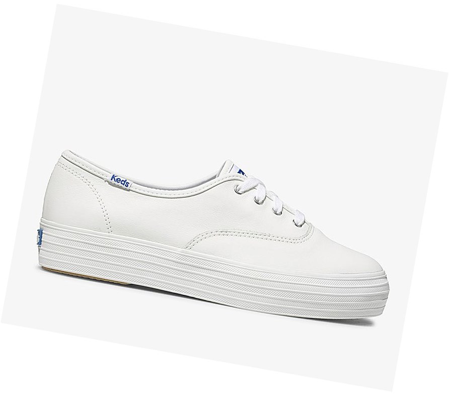 Keds Triple Pelle Scarpe Stringate Donna Bianche | MODBV-6810