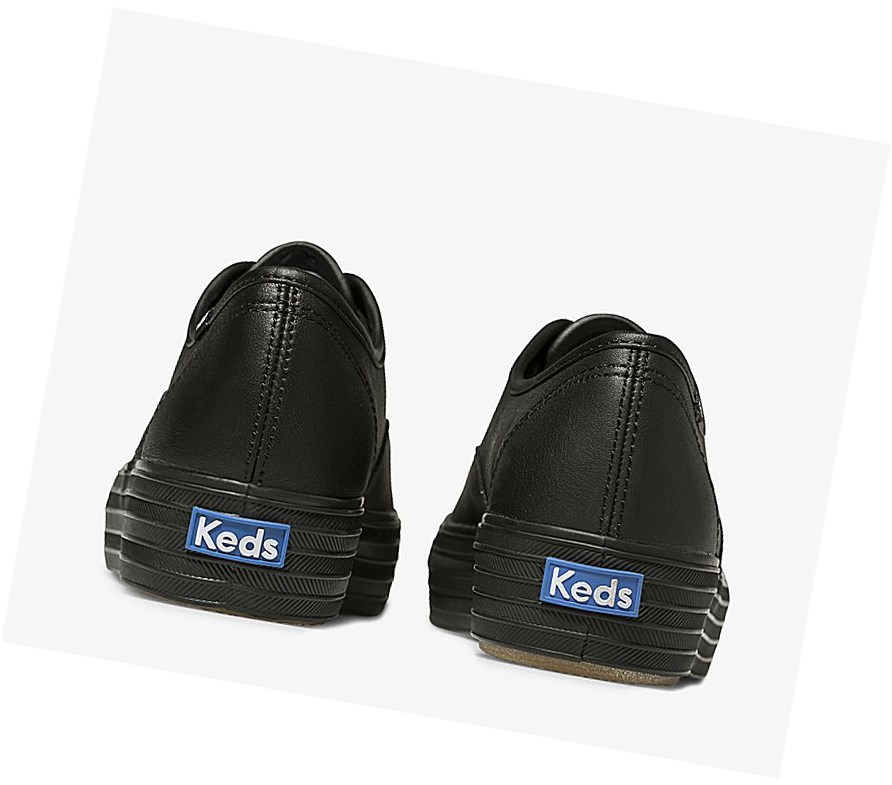 Keds Triple Pelle Scarpe Stringate Donna Nere | SMYDZ-5160