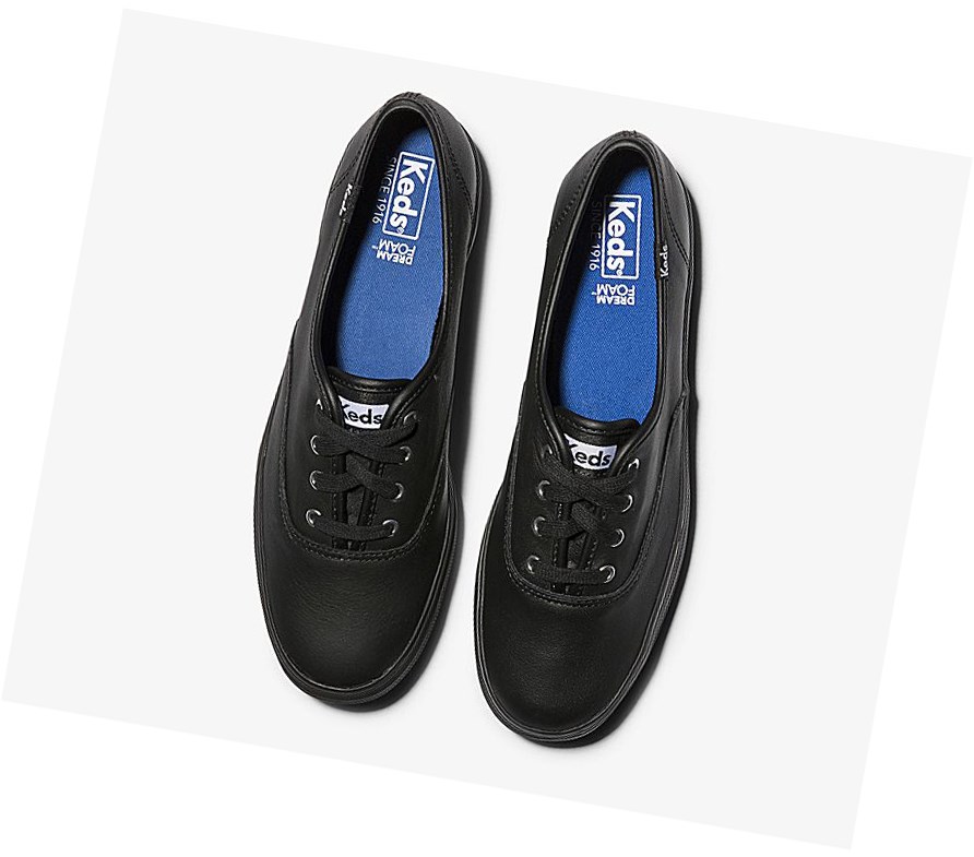 Keds Triple Pelle Scarpe Stringate Donna Nere | SMYDZ-5160