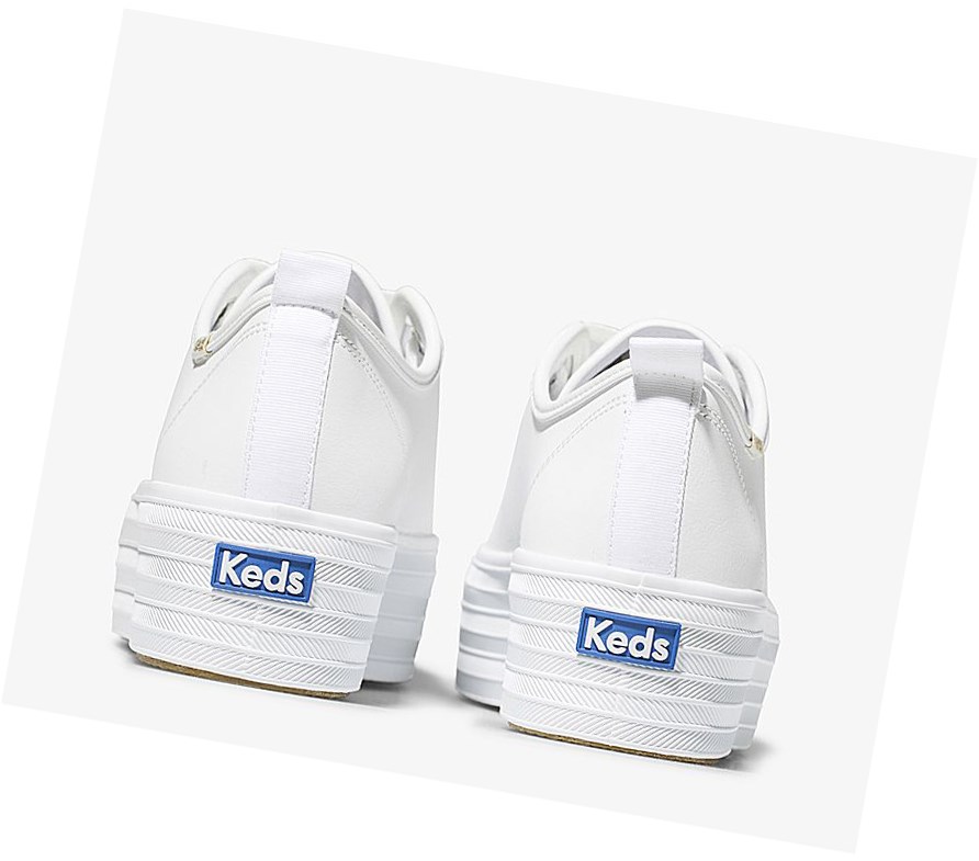 Keds Triple Up Pelle Scarpe Stringate Donna Bianche | LNIBQ-7209