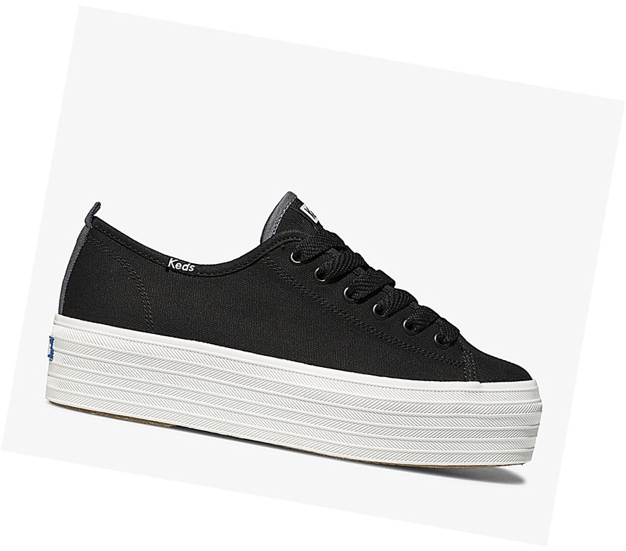 Keds Triple Up Tela Scarpe Stringate Donna Nere | VNJYL-7158