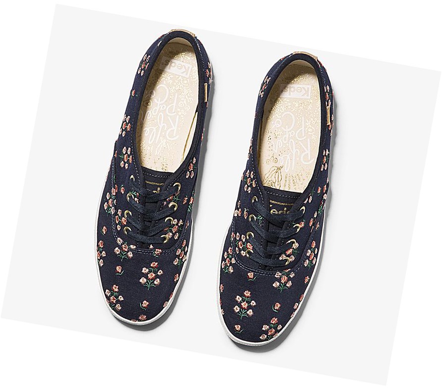 Keds x Rifle Paper Co Champion Posy Embroidered Scarpe Stringate Donna Blu Marino | DFXRK-8549