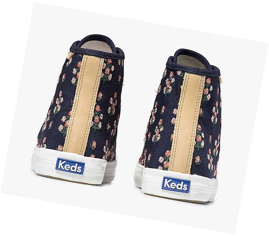 Keds x Rifle Paper Co Kickstart Hi Posy Embroidered Scarpe Stringate Donna Blu Marino | DLKPV-1283
