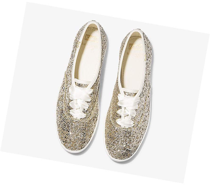 Keds x kate spade new york Champion Glitter Scarpe Stringate Donna Platino Oro | ZLQSY-3042