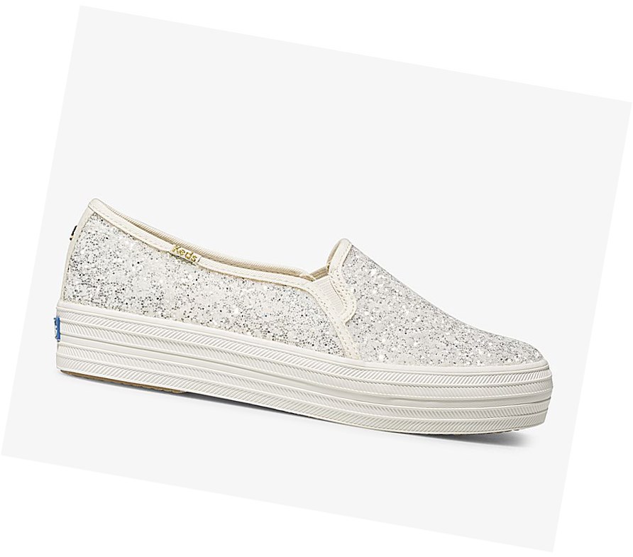 Keds x kate spade new york Triple Decker Glitter Wedding Scarpe Slip On Donna Crema | FUEKN-6214