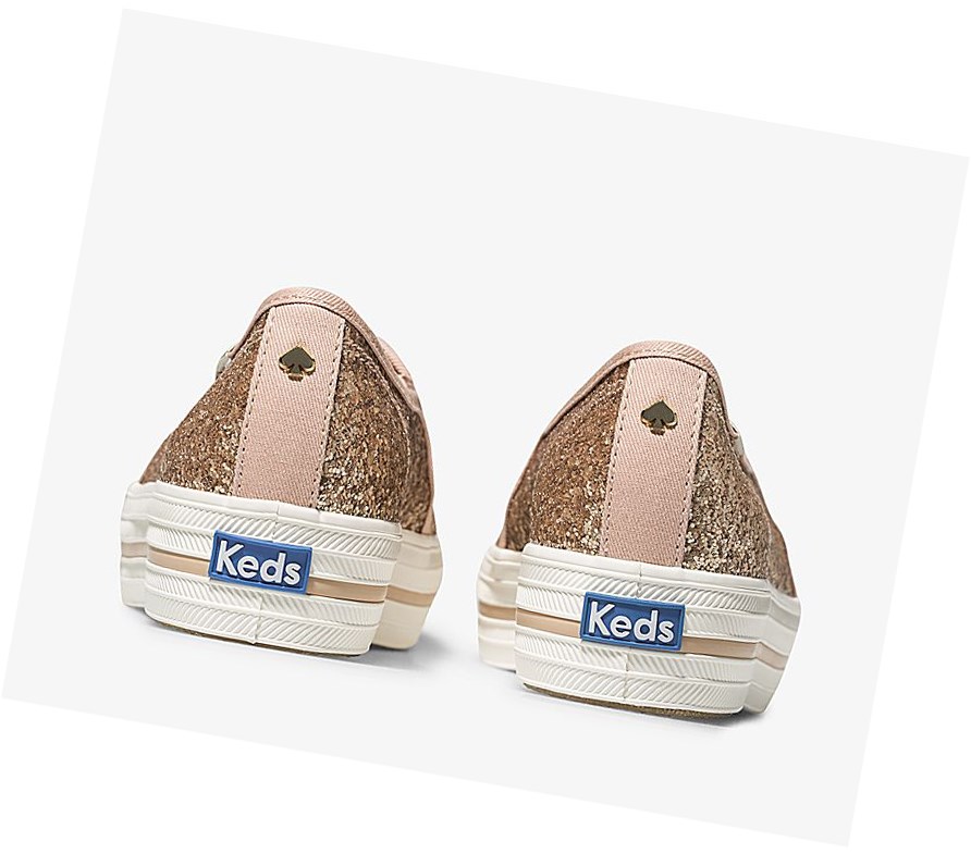 Keds x kate spade new york Triple Decker Glitter Scarpe Slip On Donna Rosa Oro | UCFIP-4053