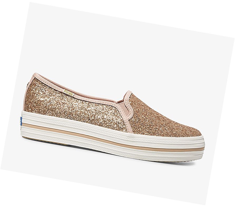 Keds x kate spade new york Triple Decker Glitter Scarpe Slip On Donna Rosa Oro | UCFIP-4053