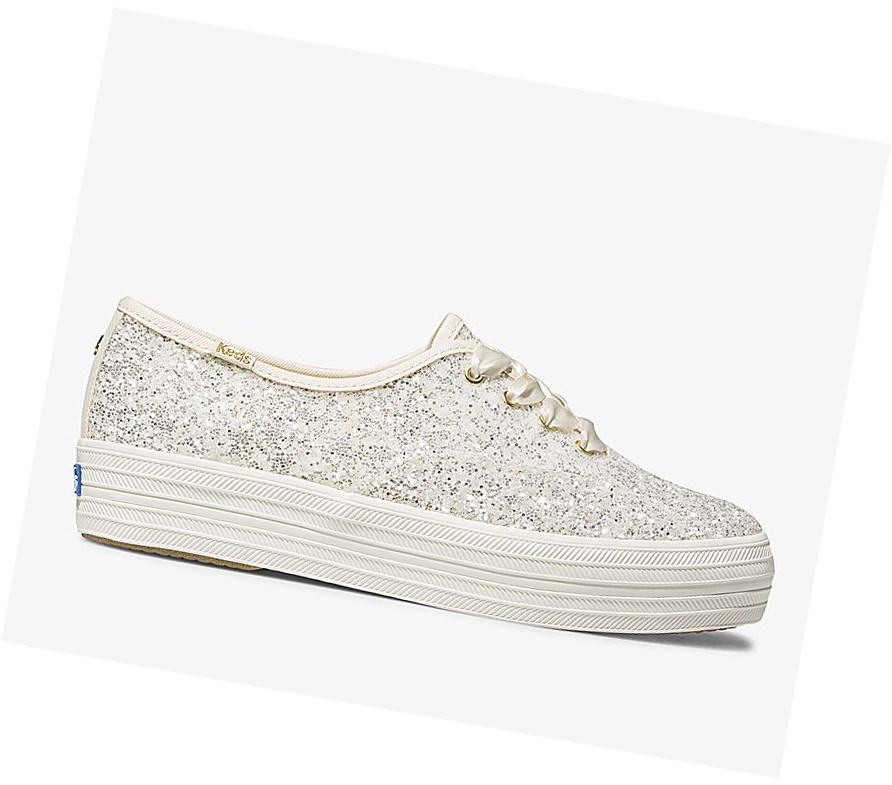 Keds x kate spade new york Triple Glitter Scarpe Stringate Donna Crema | GFSDB-5214
