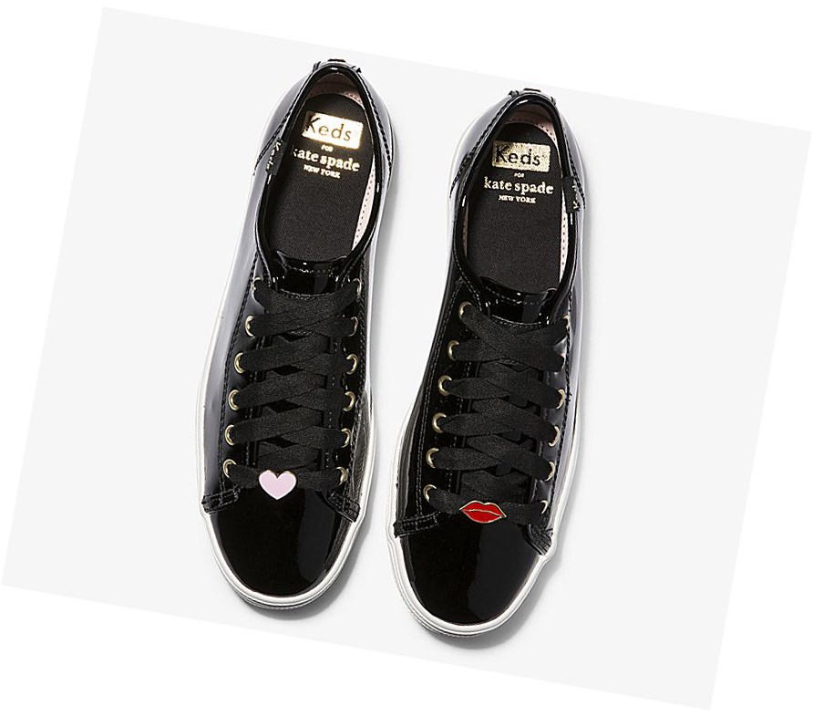 Keds x kate spade new york Triple Kick Verniciata Pelle Scarpe Stringate Donna Nere | UBLSN-7413