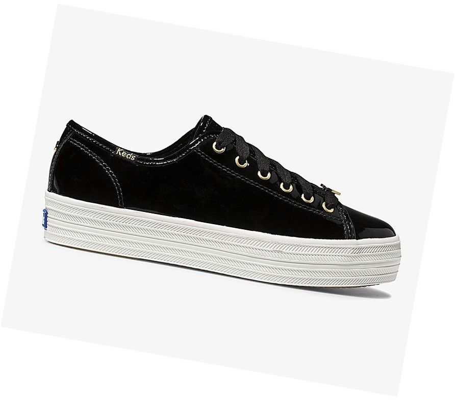 Keds x kate spade new york Triple Kick Verniciata Pelle Scarpe Stringate Donna Nere | UBLSN-7413